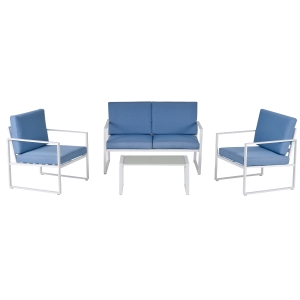 Outsunny Salotto da Giardino con Divanetto 2 Poltroncine e Tavolino Bianco e Blu