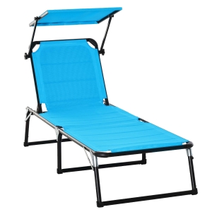 Outsunny Lettino Prendisole Sdraio da Giardino Pieghevole con Tettuccio e Schienale Regolabile Blu