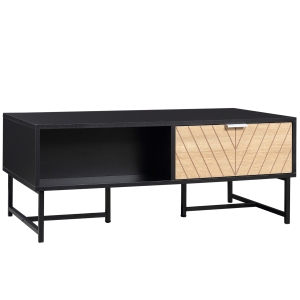 Table basse rectangulaire 2 tiroirs 2 niches aspect bois