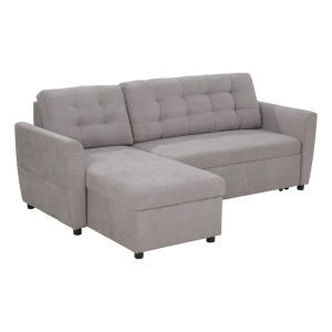 HOMCOM Divano Letto Angolare 3 Posti con Chaise Longue Contenitore e Rivestimento Effetto Lino, 217x134x85cm - Grigio