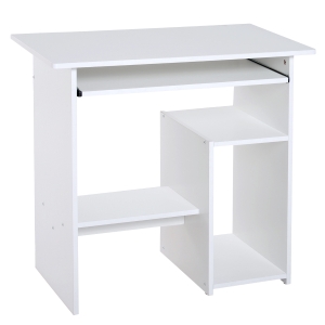HOMCOM Scrivania Compatta con Ripiani e Mensola Tastiera Estraibile in Legno, 80x45x75cm, Bianco