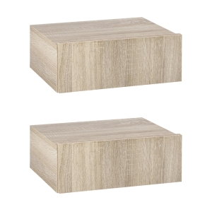 Lot de 2 chevets muraux - tiroir coulissant, plateau - aspect bois