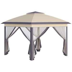 Outsunny Gazebo da Giardino Pieghevole con Zanzariera e Altezza Regolabile, 330x330x288cm - Beige