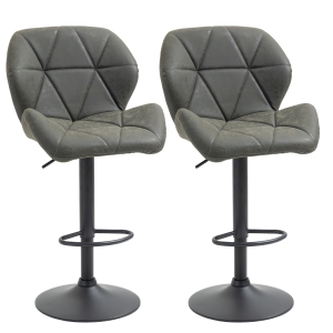 HOMCOM Set 2 Sgabelli da Bar Girevoli con Altezza Regolabile, Rivestimento Similpelle e Base Rotonda - Grigio