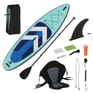 HOMCOM 10.5ft Inflatable Stand Up Paddle Board Kayak Conversion Kit SUP Accessories Carry Bag Non-Slip Deck Adj Paddle Seat Pump Leash Green