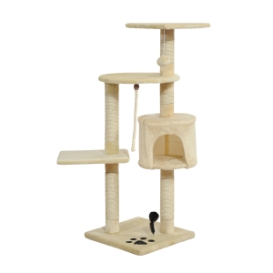 PawHut Albero Tiragraffi per Gatto a 4 Livelli con Giocattoli, beige, 75x40x112cm