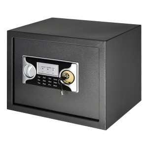 HOMCOM Mini Cassaforte Elettronica in Acciaio con Codice, Chiave di Sicurezza e Allarme, 38x30x30cm Nero