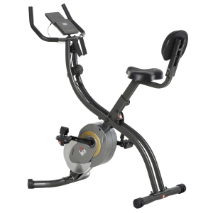 HOMCOM Cyclette Pieghevole Resistenza Regolabile su 16 Livelli, Elastici per Braccia e Schermo LCD, Volano 6kg, 113x65x120cm, Nero Grigio