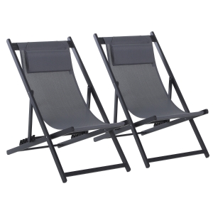 Outsunny Set 2 Sedie Sdraio Pieghevoli in Alluminio e Texilene Grigio