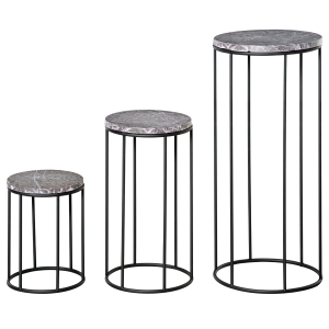Lot de 3 étagères à fleurs métal noir aspect marbre gris