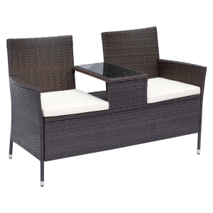 Outsunny Fauteuil de Jardin 2 Places en Résine Tressée Marron