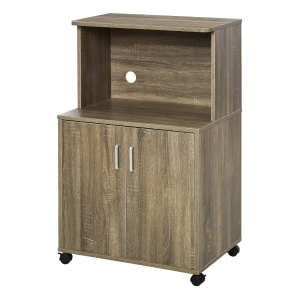 HOMCOM Mobile Cucina Multiuso con 4 Ruote, Armadietto e Ripiano per Microonde, 60.4x40.3x97cm - Legno