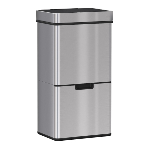 HOMCOM Pattumiera Automatica 72L con Sensore Infrarossi, 3 Scomparti e Coperchio Rimovibile, Acciaio e ABS, 42x30x81cm