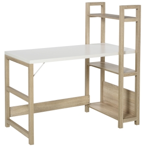 HOMCOM Scrivania Salvaspazio con Libreria Laterale e 3 Ripiani in Legno Color Rovere, 120x67x120.5cm