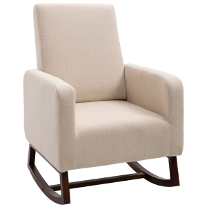 Homcom Poltrona a Dondolo Imbottita in Legno e Lino Beige