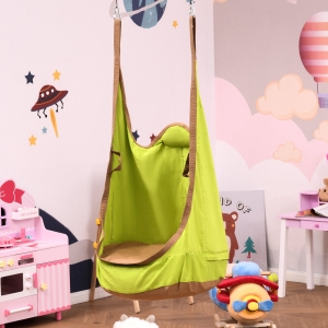 Outsunny Amaca per Bambini da Interno o Esterno, Sedia Sospesa a Sacco in Cotone Verde e Marrone, 75x55x140cm
