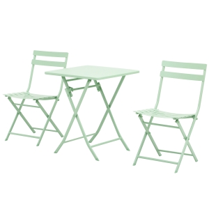 Outsunny Set Tavolo e Sedie da Giardino ed Esterno in Metallo Verde, Set da 3 Pezzi Pieghevole e Salvaspazio