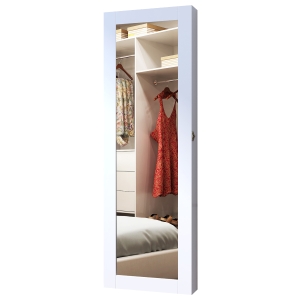 HomCom Specchiera Armadio Portagioielli da Parete in Legno MDF, Bianco, 37x9.5x112cm