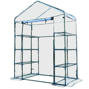 Outsunny Serra da Giardino in Acciaio e PVC Trasparente con Porta Avvolgibile, 143x73x195cm