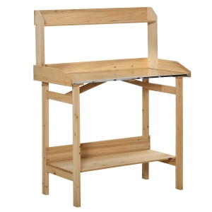 Outsunny Table de rempotage - table de jardinageavec 2 étagères plateau tôle acier galvanisé avec rebord - table de plantation bois sapin pré-huilé
