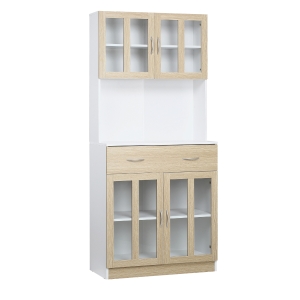 Armoire de cuisine multi-rangement blanc aspect chêne clair