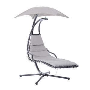 Outsunny Sdraio da giardino a dondolo Relax Chaise Longue di Lusso con Tettuccio, Grigio