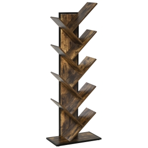Homcom scaffale libreria design scaffale in legno ad Albero in Stile Industriale con 10 Ripiani Color Legno