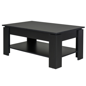 Homcom Tavolino da Caffè a 2 Livelli in Legno Nero 110x65x47cm