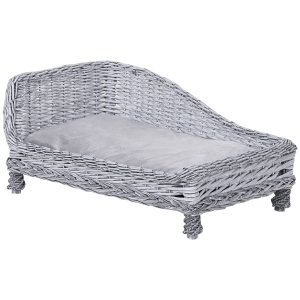 PawHut Chaise Longue Cuccia per Animali Domestici in Vimini con Cuscino Grigio