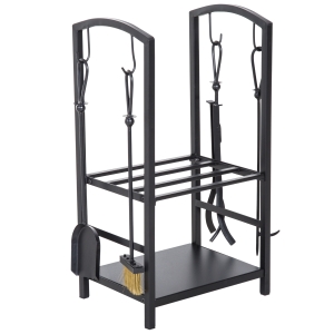 Homcom Serviteur de Cheminée Multi-Accessoires Noir 40 x 30 x 75 cm