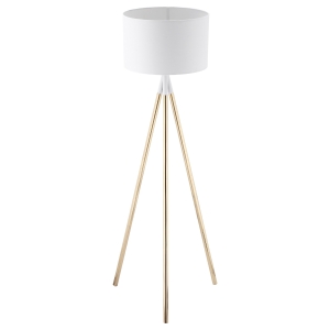 Lampadaire trépied style art déco H.144 cm métal doré abat-jour blanc