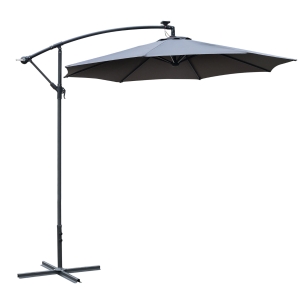 Outsunny Ombrellone a Braccio con Manovella e 8 Strisce LED a Energia Solare