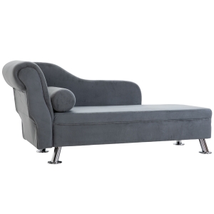 Homcom Chaise Longue Imbottita con Cuscino Incluso in Metallo e Velluto Grigio 160x56x75 cm