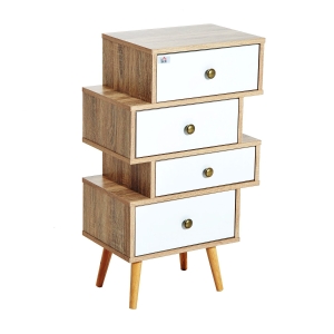 HomCom Mobiletto Cassettiera in Legno Stile Nordico Legno e Bianco, 47x29.5x81cm