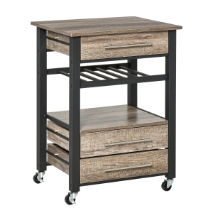 HOMCOM Carrello da Cucina Portavivande Legno Truciolato, 60x50x84.5cm, Marrone