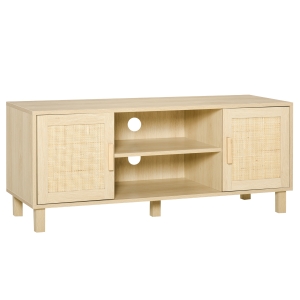 HOMCOM Mobile Porta TV con Vani Aperti e Ante in Rattan Color Legno 115x40x48cm