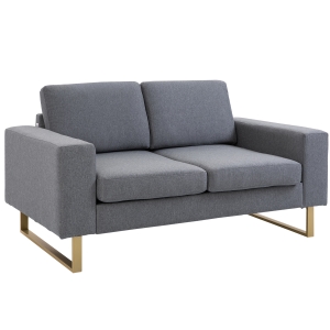 Homcom Divano a 2 Posti con Cuscini in tessuto di Lino Grigio, 145x82x78cm