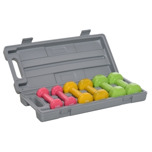 Ensemble d'haltères courtes multicolores total 6 Kg avec malette