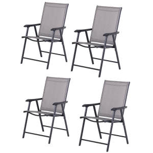 Outsunny Set di 4 Sedie Pieghevoli da Esterni in Acciaio e Textilene Grigio e Nero