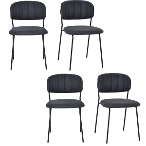 HOMCOM Set di 4 Sedie Moderne Imbottite e Impilabili, Rivestimento in Tessuto e Gambe in Metallo Grigio Scuro