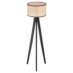 Lampadaire trépied cannage style cosy H.147H cm noir beige