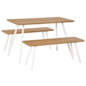 HOMCOM Set Tavolo da Pranzo con 2 Panche in Stile Nordico in MDF e Metallo, Bianco