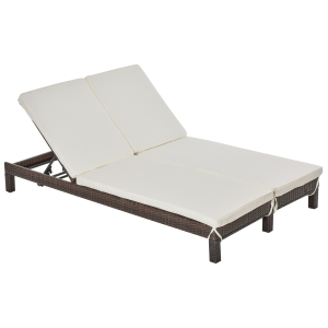Outsunny Lettino Sdraio Prendisole a 2 Posti in PE Rattan Marrone con Materassino Bianco