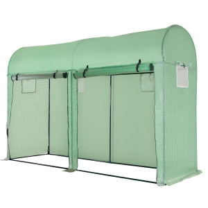 Outsunny Serra a Tunnel da Giardino, 2 Porte Avvolgibili 4 Finestre Acciaio e PE 300 x 100 x 200cm