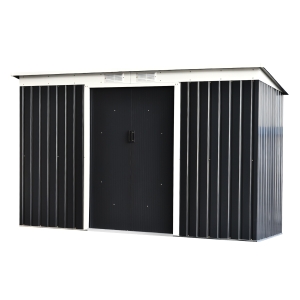 Outsunny Casetta da Giardino Porta Utensili in Lamiera di Acciaio, Capanno da Giardino in Acciaio con Porte Scorrevoli, 280x130x172cm, Grigio-Nero