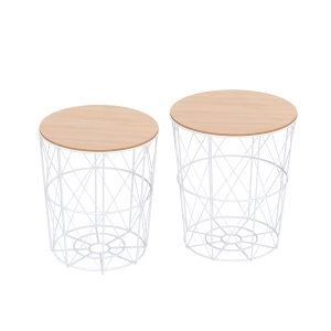 Homcom Lot de 2 Tables Basses Gigognes en Métal Blanc 40 x 40 x 45 cm