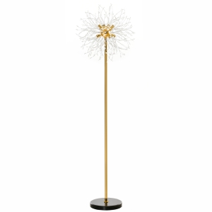 HOMCOM Lampada da Terra Moderna a Piantana Rotonda e Paralume con Cristalli Lampada da Salotto e Camera a Stelo 40W