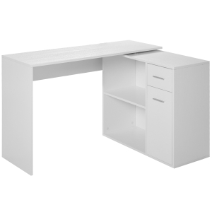 HOMCOM Scrivania Angolare con Cassetti Estraibile e Scaffale Girevole 360° Bianca