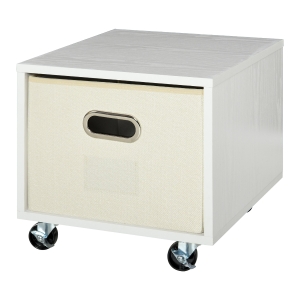 Vinsetto Cassettiera in Legno con Ruote e Cassetto Estraibile in Tessuto Bianco