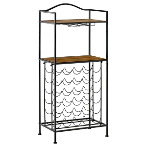 Étagère porte bouteilles style industriel métal noir aspect chêne moyen